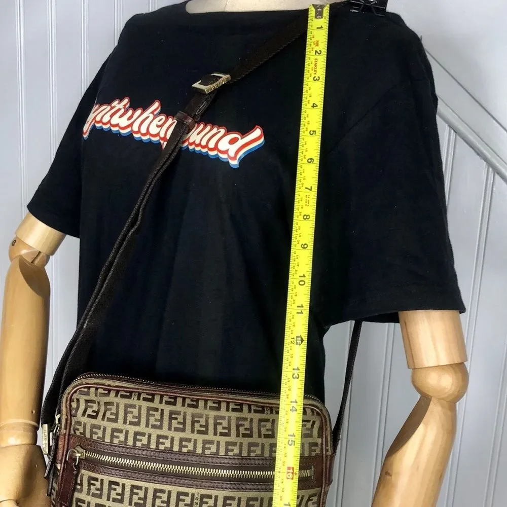 FENDI Zucca Canvas Leather Olive Green Brown Crossbody Messenger Shoulder Bag